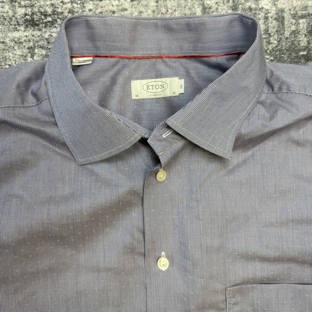 ETON‎ Dress Shirt Mens 3XL 19 48 Classic Fit Blue Geometric Weave Cotton Wedding